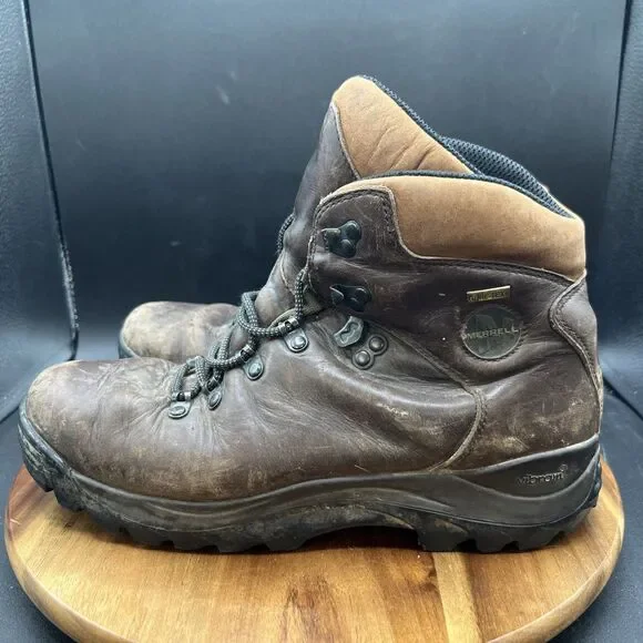Merrell Men’s Size 9 Ridge Gore-Tex II Dark Brown Leather Boots Vibram Goretex - Picture 1 of 8